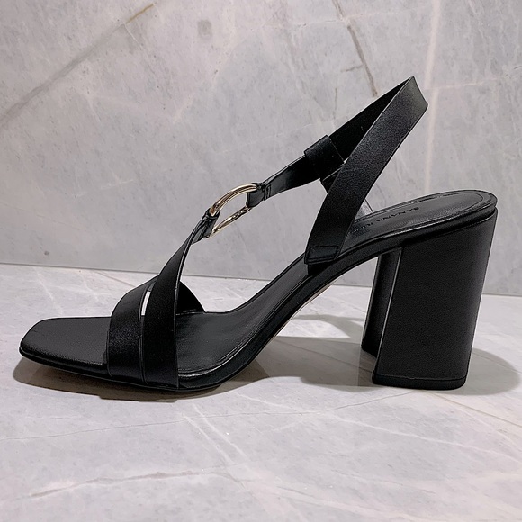 NIB Banana Republic black strapy leather 4” block heel with silver ring Size 8.5 - Picture 4 of 11